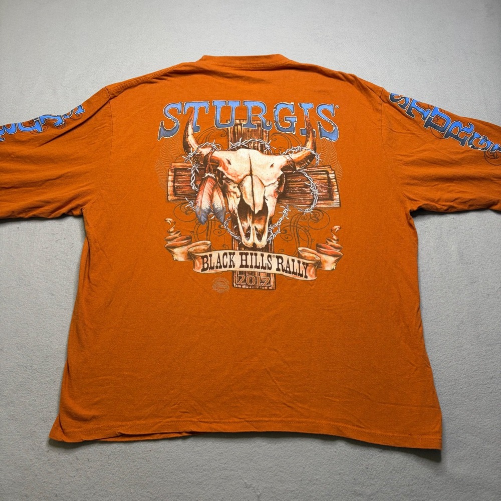 Sturgis Long Sleeve T-Shirt Mens XXL Orange Black Hills Rally 2012 Steer Skull - Picture 4 of 10